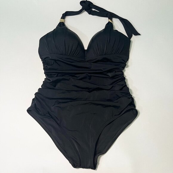Victoria Secret Large L Forever One Piece Swimsuit Bikini Push Up Ruched Black - Picture 1 of 7